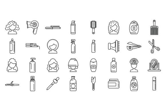 Download Curly Hair Care Icons Set Outline - Hair care Collection