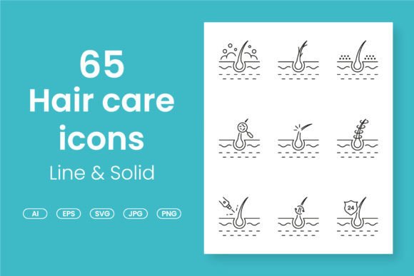 Download Hair Care Line and Solid Icons Set - Hair care Collection