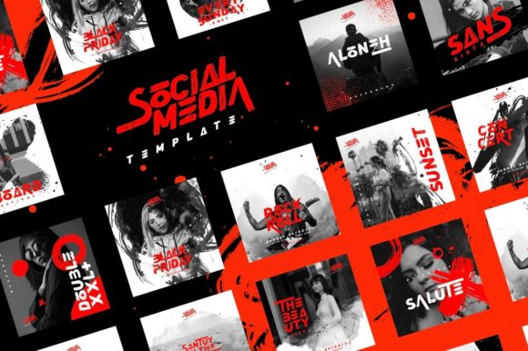 Download BLACK &amp; RED Social Media Bundle - Media bundle Collection